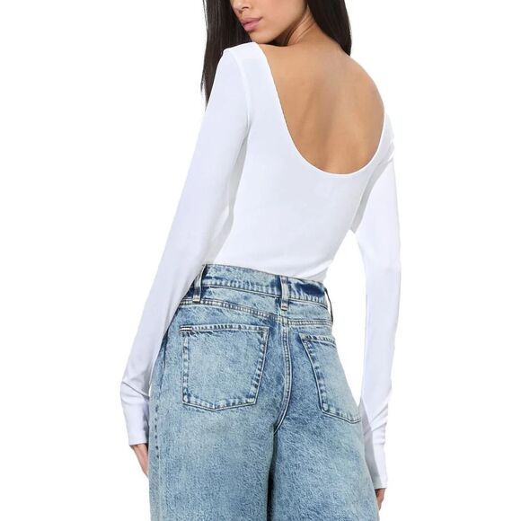 Alice and Olivia Rhys Ballet Neck Bodysuit in White size Medium - Picture 3 of 6